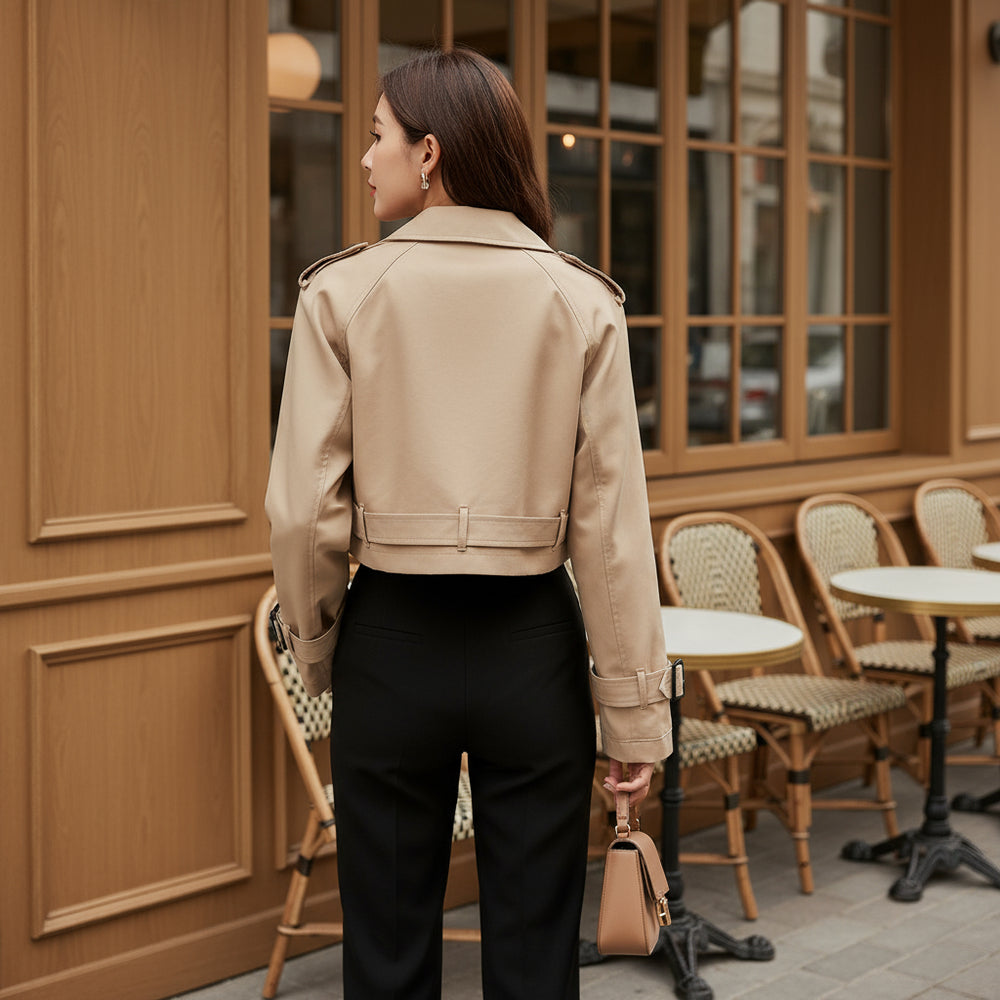 Doria – Women’s Trench Coat | Cropped, Double-Breasted Design 1